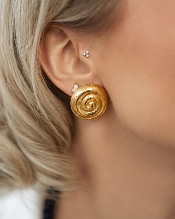 Apvalūs auskarai iš nerūdijančio plieno su suktos spiralės motyvu.