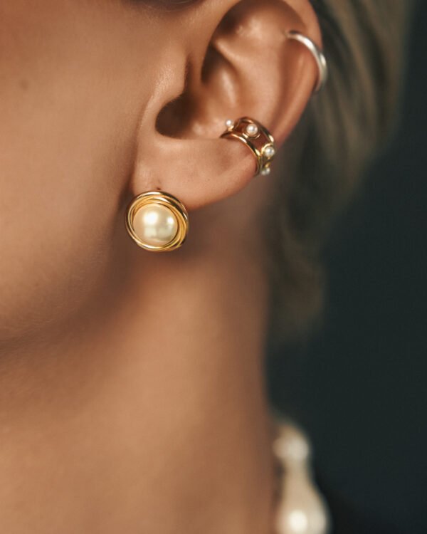 ear-cuff-4 Aukso spalvos ear cuff su dirbtiniais perliukais iš nerūdijančio plieno